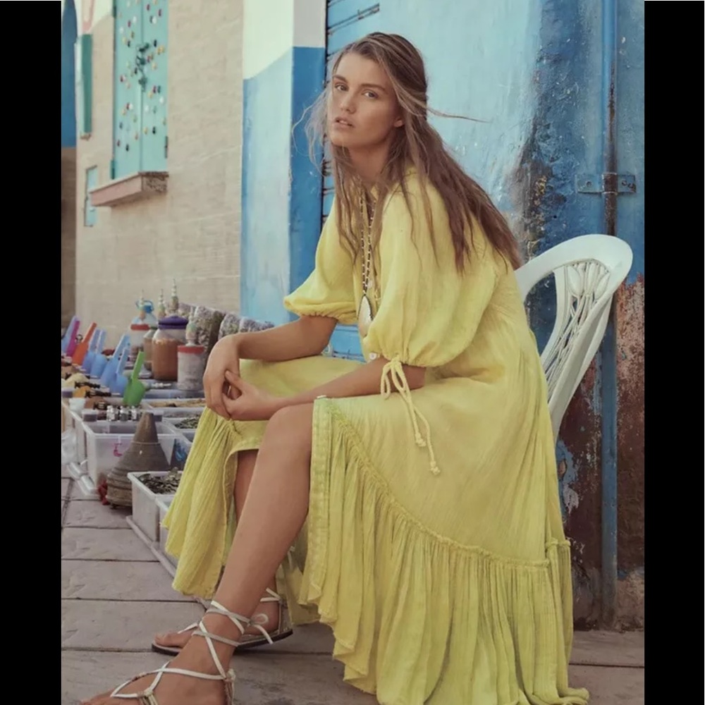 Free People Maya Midi Dress Tie & Dye Cotton XS